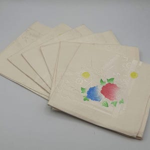 Vintage Cloth Fabric Floral Damask Table Napkins Set of 6 Hemmed Made in Japan