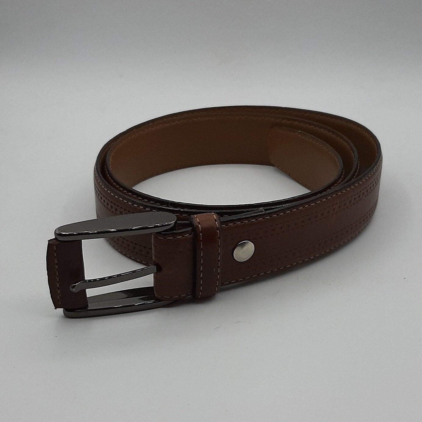 Ceinture En Cuir Marron Avec Boucle - Marque James Campbell - Taille 34 - Occasion
