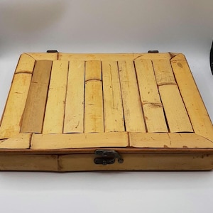 Vintage Real Bamboo Box Suitable Jewelry Pens Trinkets Tropical Tiki 12 x 11