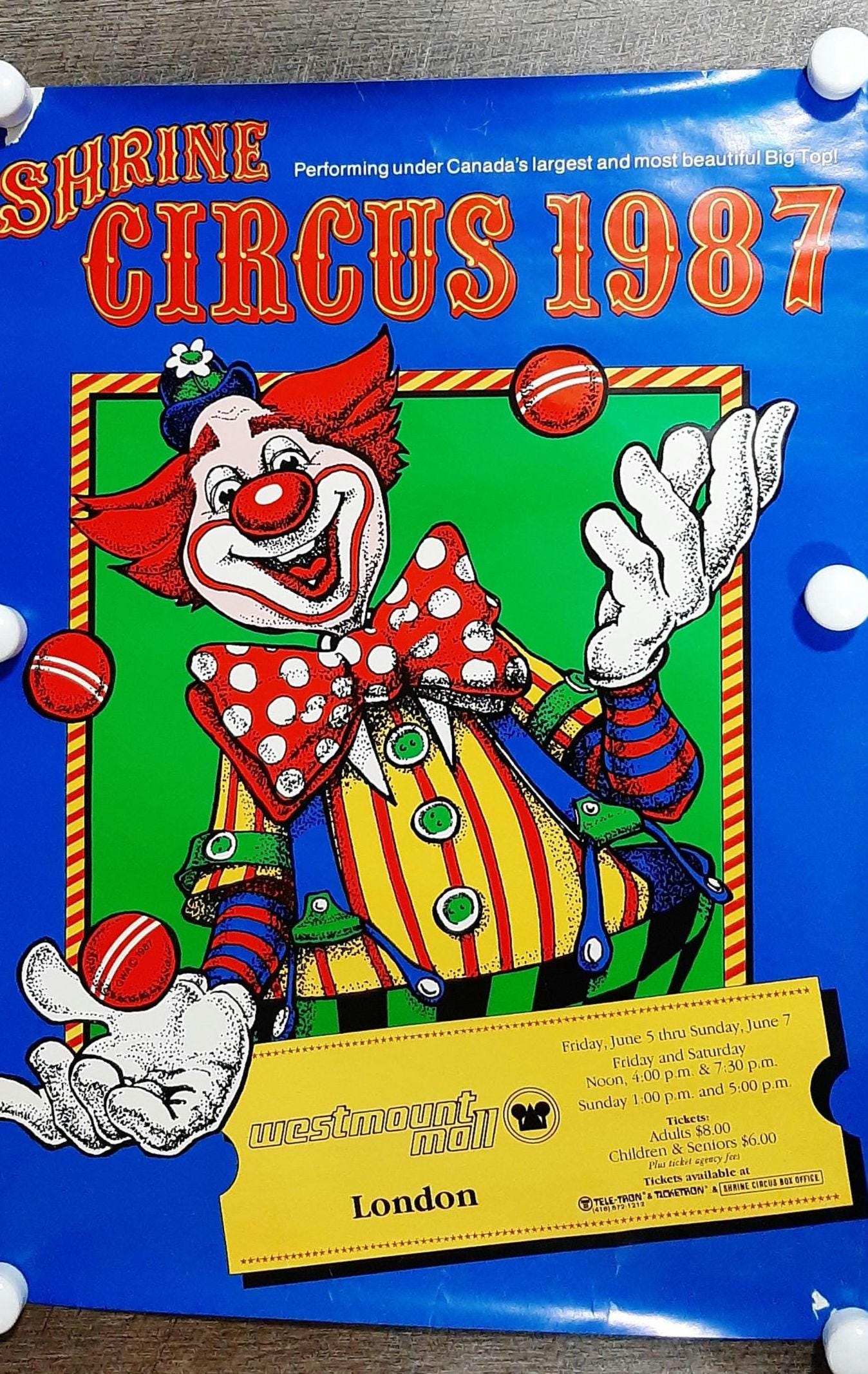 ヴィンテージ シュライン サーカス 1987 ポスター カラフルな