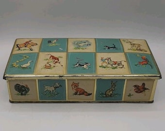 Vintage grijze Dunn Fun Farm Animal met deksel uit de jaren 40 rechthoekig