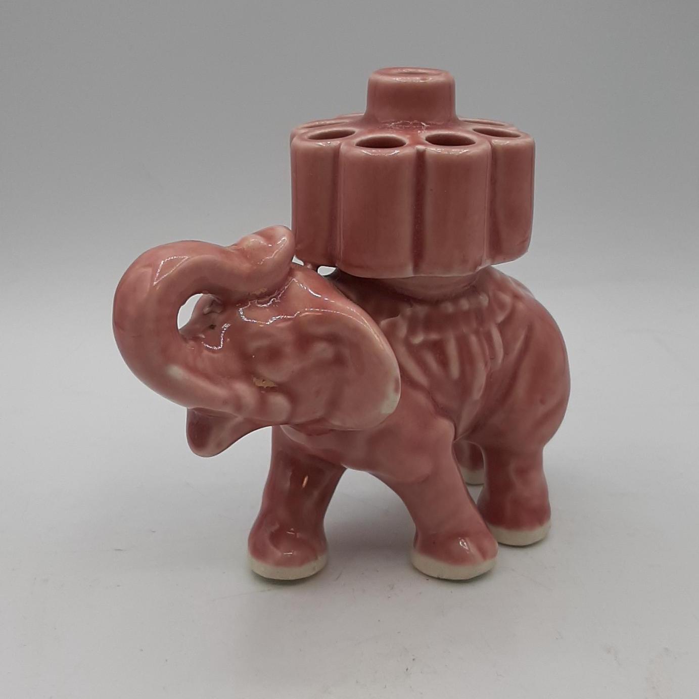 Rare Vtg Pink Elephant Ceramic Cigarette Holder Pen Pencil Brush Holder  Japan