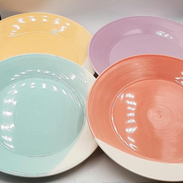 Juego de 4 platos de ensalada Royal Doulton 1815 de 24 cm, color verde pastel, azul, naranja y lavanda