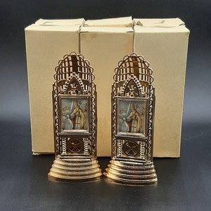 Vintage Catholic Alter Copper Color Religious Pope Chapel Set of 6 Italy NOS BOX