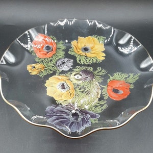 Vintage James Clarke Chance Poppy Pedestal Bolo Prato de sobremesa pintado ao contrário