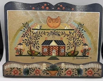 Vtg Hand Painted Wood Tole Ware Folk Art Bible Music Recipe or Book Stand Signed