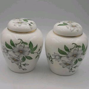 Crown Staffordshire Vintage Bone China Englands 2 Clematis Ginger Jar Lidded Pot