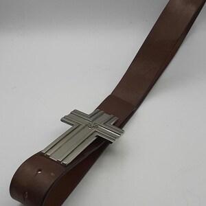 Vintage GUESS Sterling Silver Plate Buckle Brown Leather Western Belt Size 28 Vintage GUESS Brown Leather Belt Studded Western Large  main image 2