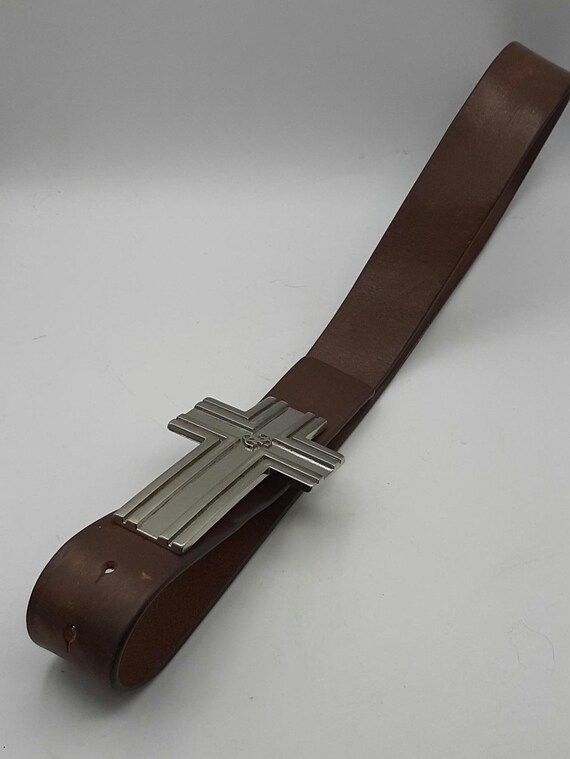 Vintage Guess Genuine Brown Leather Belt With Cross Buckle  display picture 1