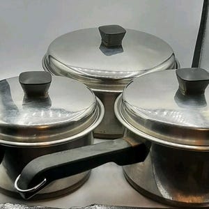 Vintage 3 Tecoware Copper Bottom Stainless Pots With Lids Made in Canada