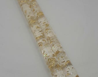 Vintage Lindberg 2 Lucite Taper Candlesticks Clear Gold Flakes Flecks 11 3/4&quot;