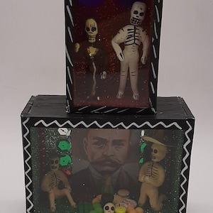 Funeral Grave Plus Mr. & Mrs. Day of the Dead Shadow Box Mexican Folk Art Brand