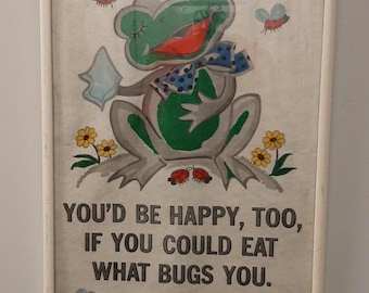 Vintage 70&#39;s Handmade Liquid Artex Frog Painting Framed 16 3/4&quot; x 12 3/4&quot;