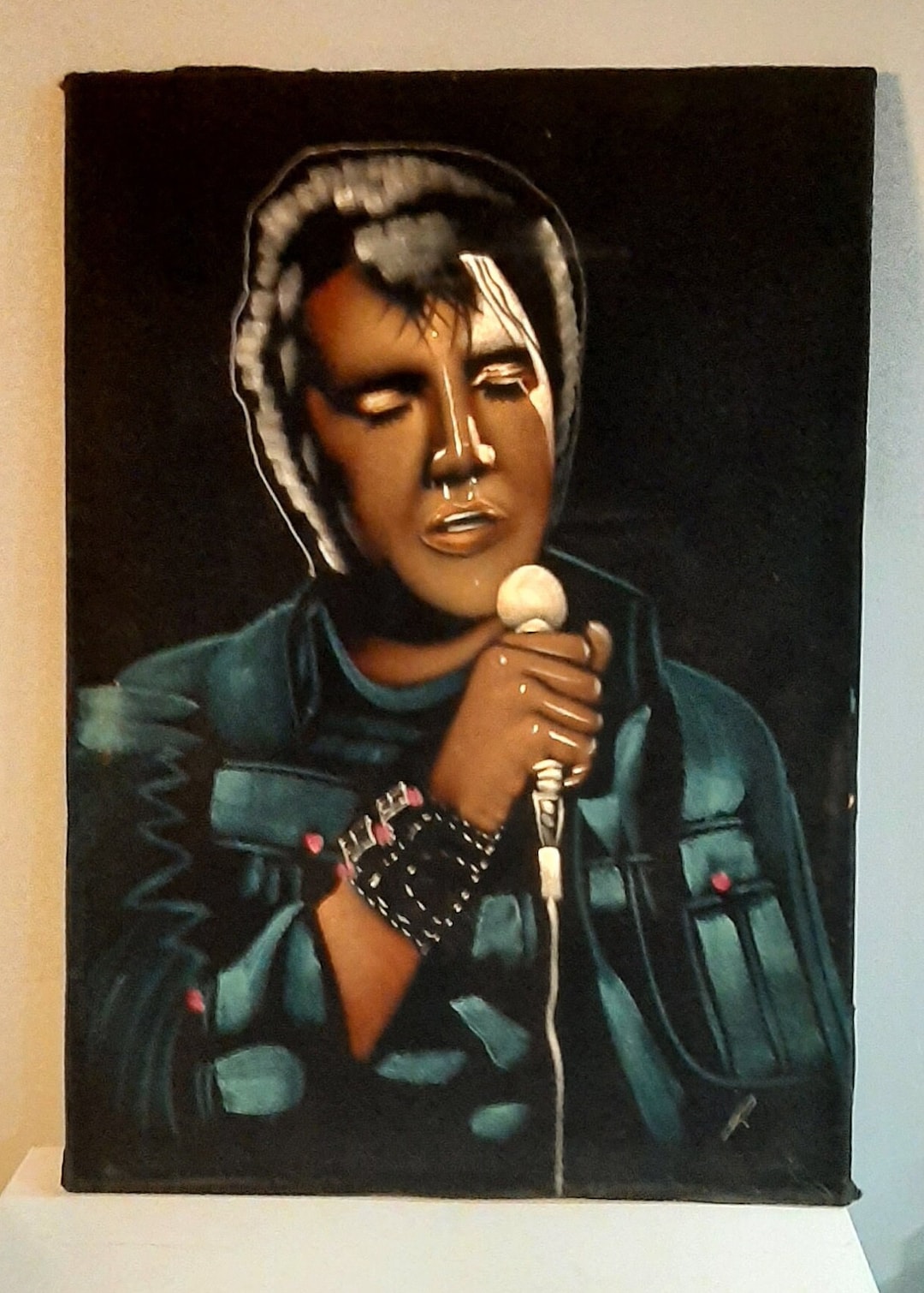Black Velvet Elvis Presley Painting Singing Eyes Closed Love Etsy