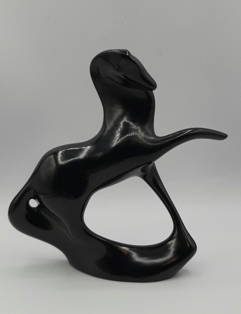 ROYAL DUX Semi Gloss Black Glaze Porcelain Horse Figurine Czech Jaroslav Jezek image 1