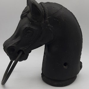 Vintage Cast Iron Horse Head Bust Hitching Post Pricked Ear Top Ring Equestiran