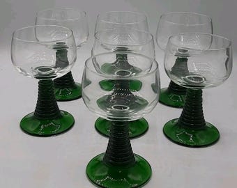 Vintage Luminarc Green Beehive Stem Walter Gläser Set mit 6 Frankreich