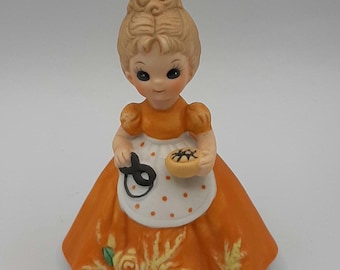 Figura de cerámica original de la niña de octubre de Josef, de George Good, vintage, 1974, Taiwán