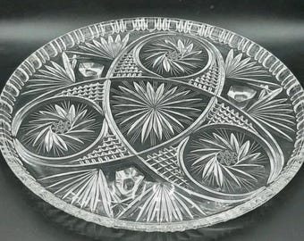 Bandeja redonda de cristal vintage con diseño de estrella y base de cristal tallado para servir, 31,75 cm (12 1/2").