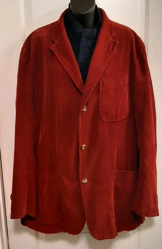 Façonnable, Faconnable Mens Red Corduroy Sport Coat Blazer Jacket L Preppy Academia Italy