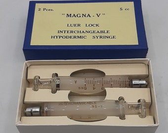 Rare NOS MAGNA-V Luer Lock Interchangeable Hypodermic Glass Syringe 5cc Set