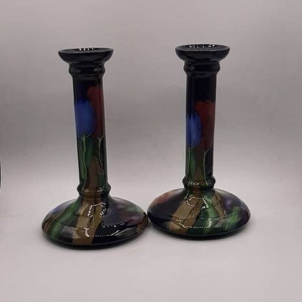 Vintage Stanley Ware Jacobean Tulip Candle Stick Holders Very Moorcroft In Style