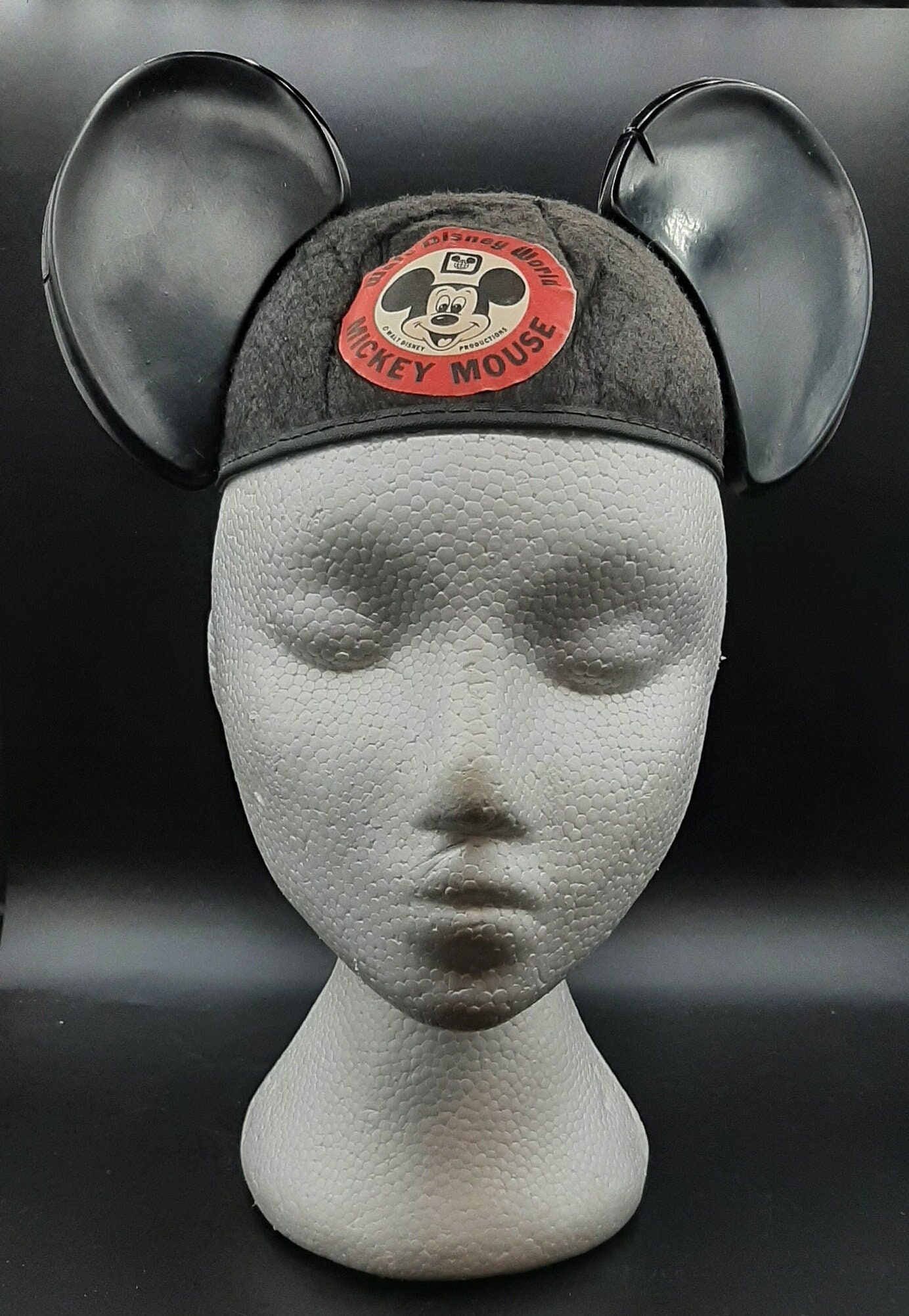 Vintage Mickey Mouse Felt Hat With Ears Walt Disney Productions World Cap  Black