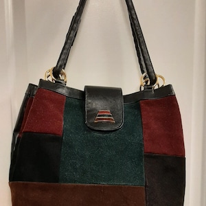 Vintage Damen Schulter Geldbörse Color Block Wildleder Vegan Leder BOHO Tasche
