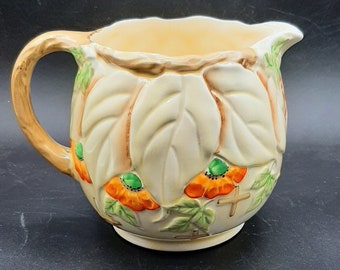 Vintage Rare Bewley Pottery Majolica Pitcher Made in England Embossed 4.5" Tall