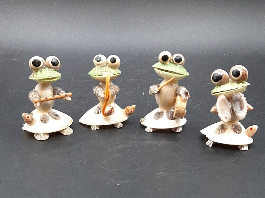 4 Vintage 50's Mid Century Musical Shell Frogs Turtle Statues