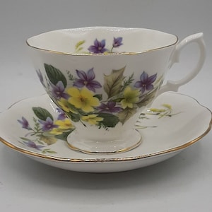 Royal Albert Purple Violet and Yellow Primrose Bone China Tea Cup and Saucer