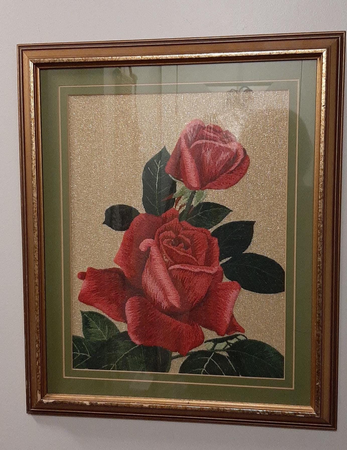 Photo Vintage 14x11 Broderie Crewel 1974 – Motifs Fleurs, Feuilles Et Vignes – état Correct