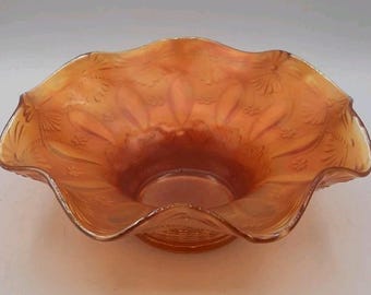 Vintage Northwood goudsbloem carnaval glazen kom met ruches en bloemdessin