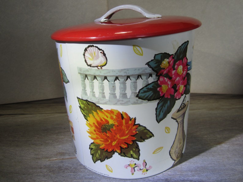 Vintage Storage Tin Bright Flowers
