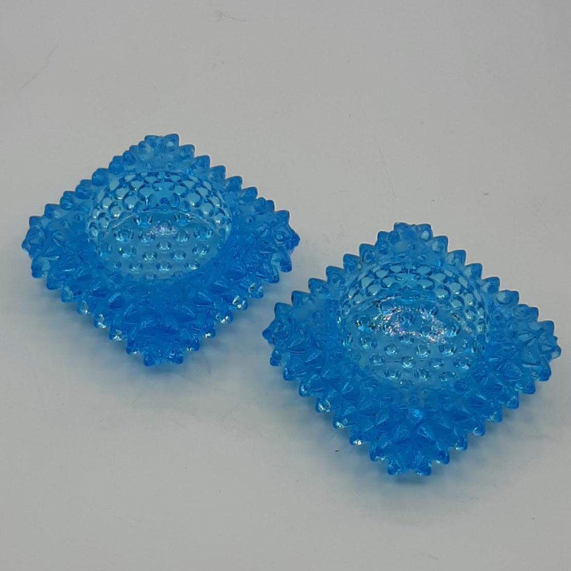 Fenton Blue Spike Hobnail Glass Votive Holders Pair Salt Cellars Vintage