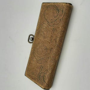 Vintage Glasses Case Faux Leather Embossed Vinyl Gold Tone Metal Frame & Clasp