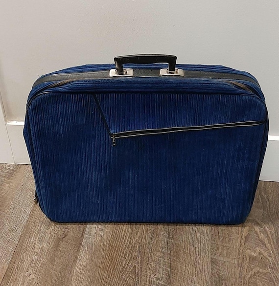 Mod 70s MCM Sutton Blue Corduroy Suitcase Travel Luggage Bag