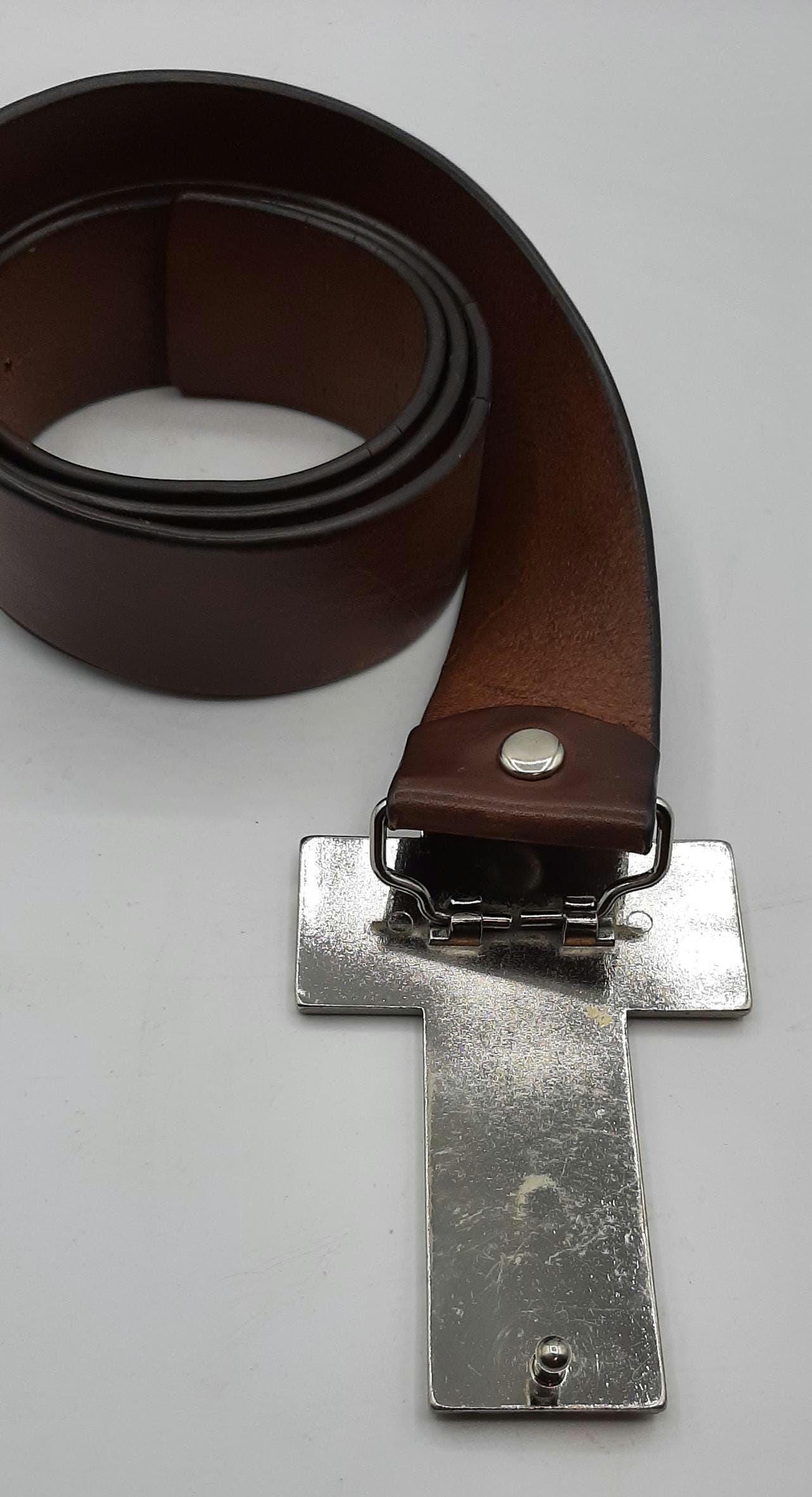 Vintage Guess Genuine Brown Leather Belt With Cross Buckle  display picture 1