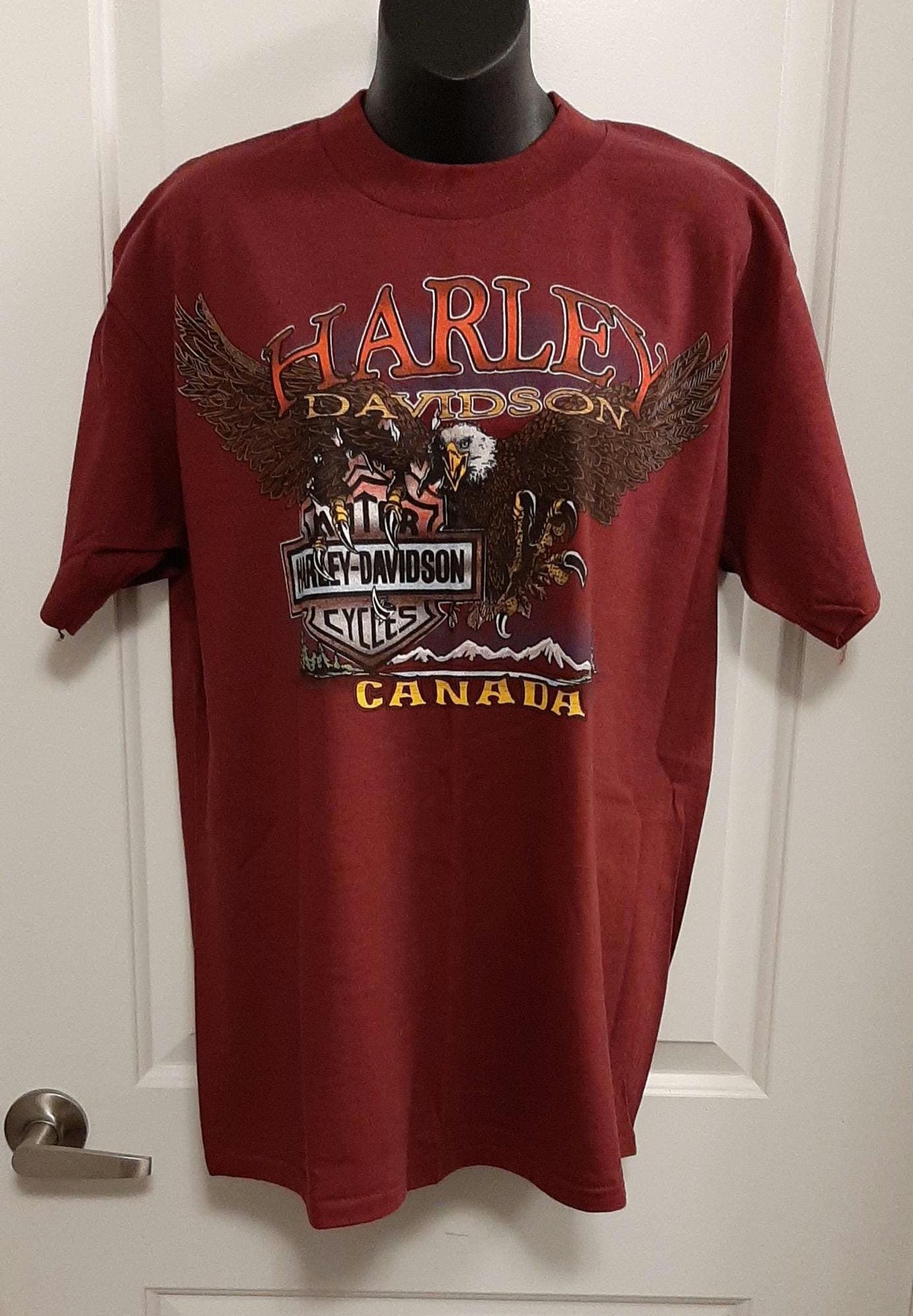 Oneita Single Stitch T Shirt Large Canada Harley Davidson Vintage 