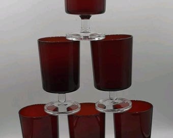 Juego de 6 copas de vino tinto Luminarc Arcoroc Cavalier Ruby, estilo vintage, fabricadas en Francia, con tallo transparente.