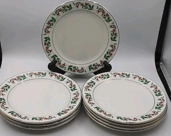Juego de 8 platos de ensalada vintage Gibson Holly & Berry de 18 cm (7 pulgadas) para Navidad.
