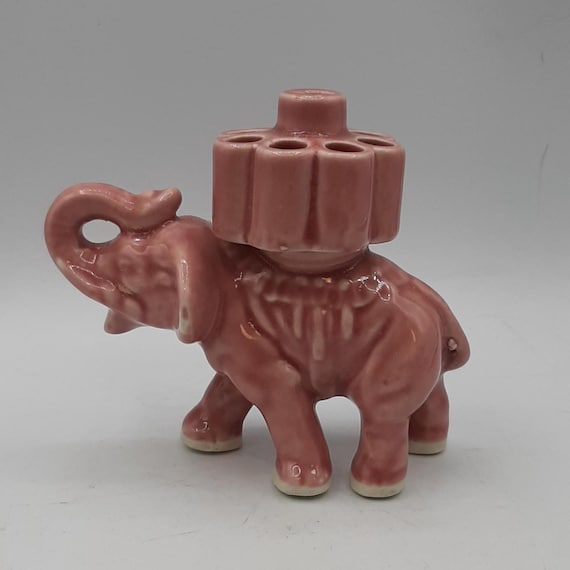 Rare Vtg Pink Elephant Ceramic Cigarette Holder Pen Pencil Brush Holder  Japan