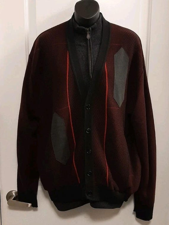 Gran Sasso, Vintage Gran Sasso Button Cardigan Wool Blend Knit Sweater Large Burgundy Black