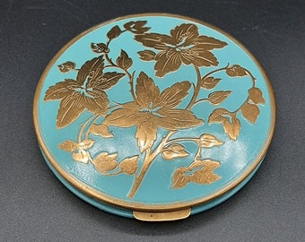 Vintage Rex Fifth Avenue Blue Enamel Brass Swirl Large Compact 1940's 4" Across