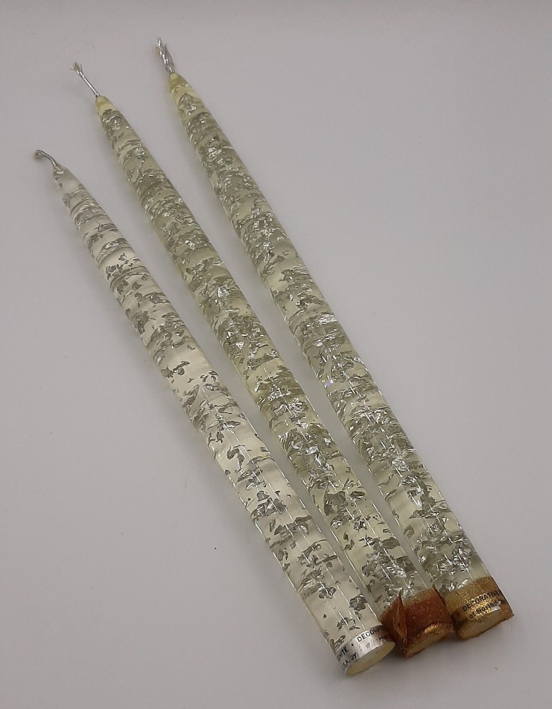 Set of 3 Vintage MCM Lucite Acrylic 12 Inch Clear Taper Candles Silver Fleck Etsy