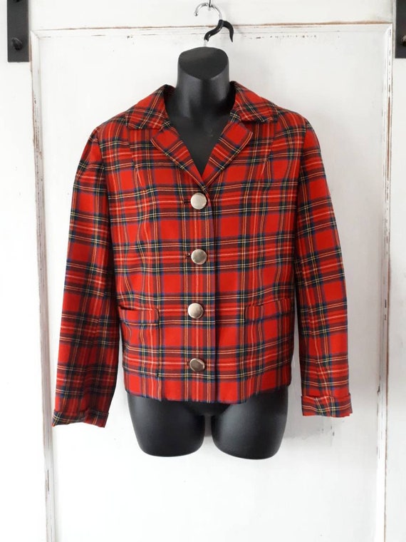 Vintage Women's Tartan Blazer Jacket Lined 4 Big … - image 1