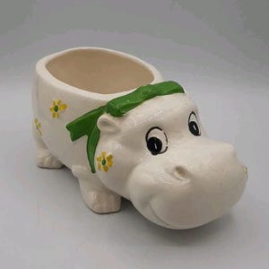 Vaso a forma di ippopotamo in ceramica vintage di metà secolo / Casa Felice 7 1/2 pollici Retro Kitsch