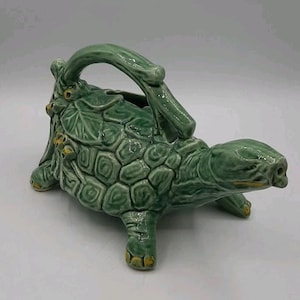Vintage McCoy Sköldpadda Vattenkanna Planter Grön Keramik Figural MCM USA Keramik
