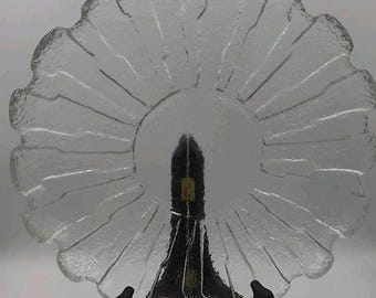 Vintage Scandinavian Style Ice Glass Floral Platter 11 3/4 in Plant Saucer