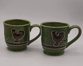 Cracker Barrel Old Country Store Green Elegant Rooster Coffee Tea Mug Stoneware
